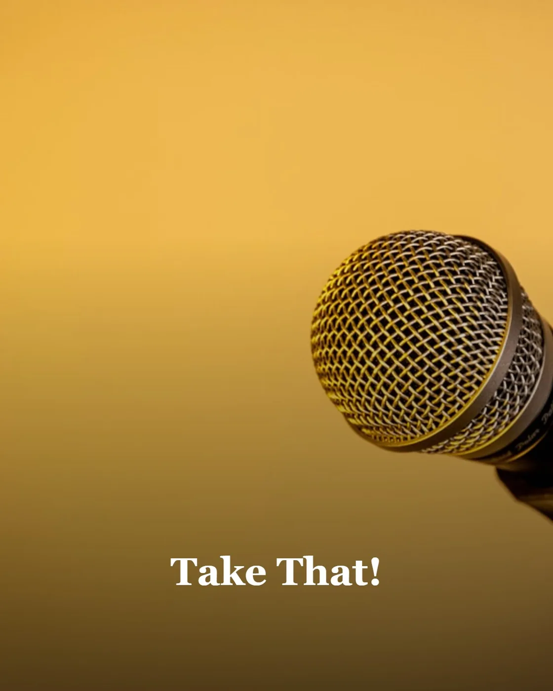 A microphone on a stand against a yellow background.